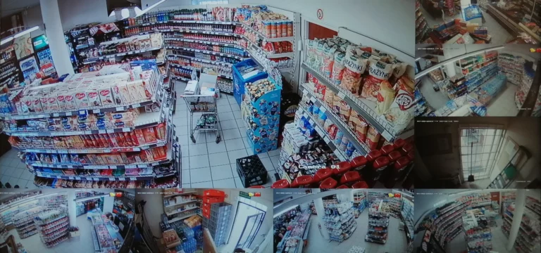 Monitoring sklepu spożywczego - widok z 9 kamer zainstalowanych na sklepie