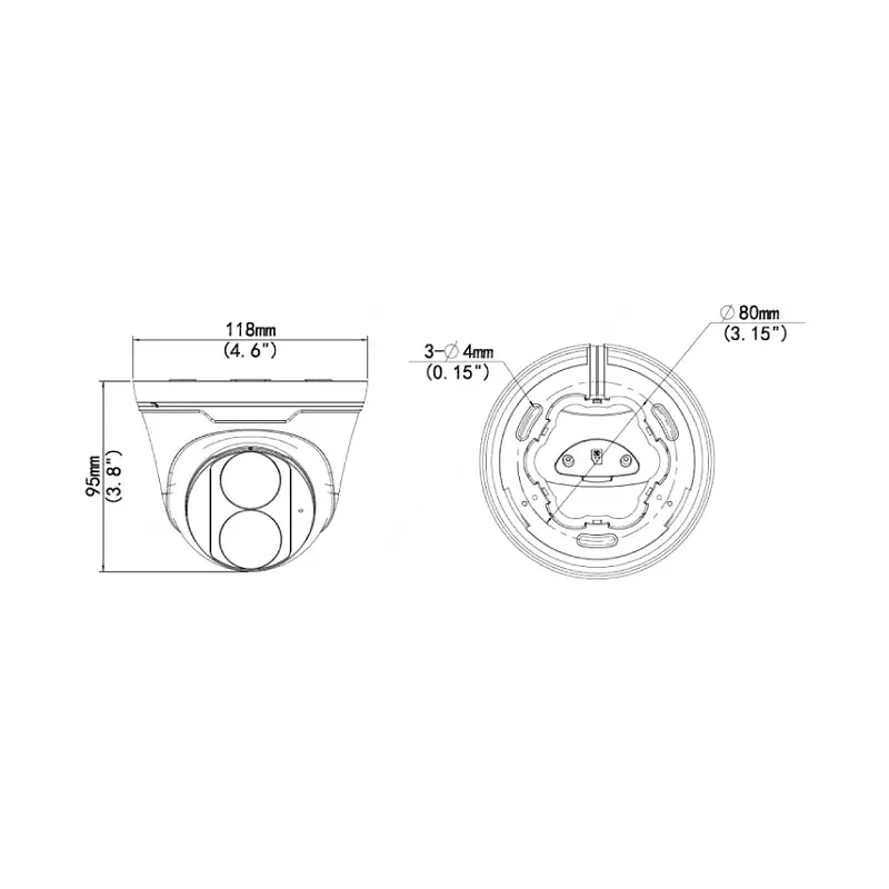 Kamera kopułkowa IP Uniview IPC3614LE-ADF28K-G 4 Mpx Kamera kopułkowa IP Uniview 4 Mpx - wyymiary