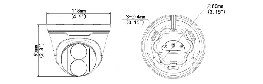 Wymiary kamery kopułkowej Uniview IPC3614LE-ADF28K-G 4Mpx Wymiary kamery kopułkowej Uniview IPC3614LE-ADF28K-G 4Mpx