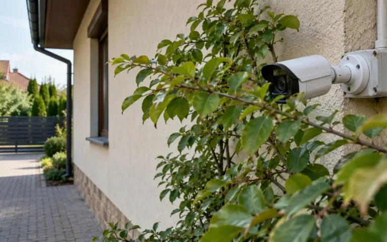błędu w montażu monitoringu, kamera która ma zasłonięte pole widzenia przez gałęzie