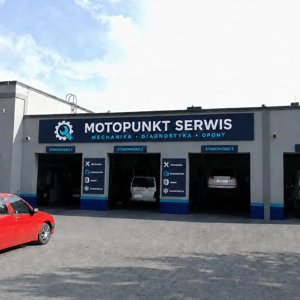 montaż monitoringu w warsztacie samochodowym, budynek z zewnątrz na którym zamontowaliśmy kamery tubowe