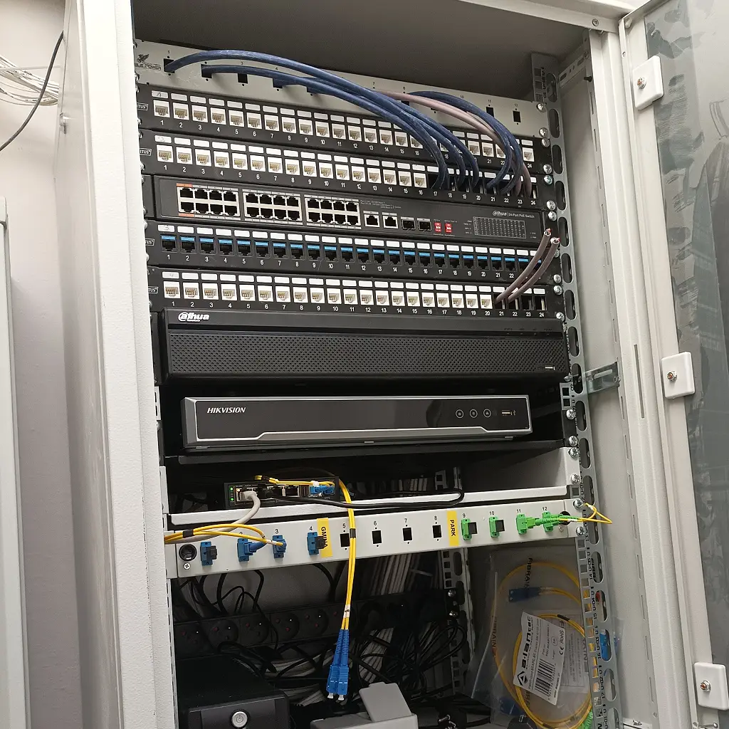 montaż monitoringu w hurtowni, szafa RACK