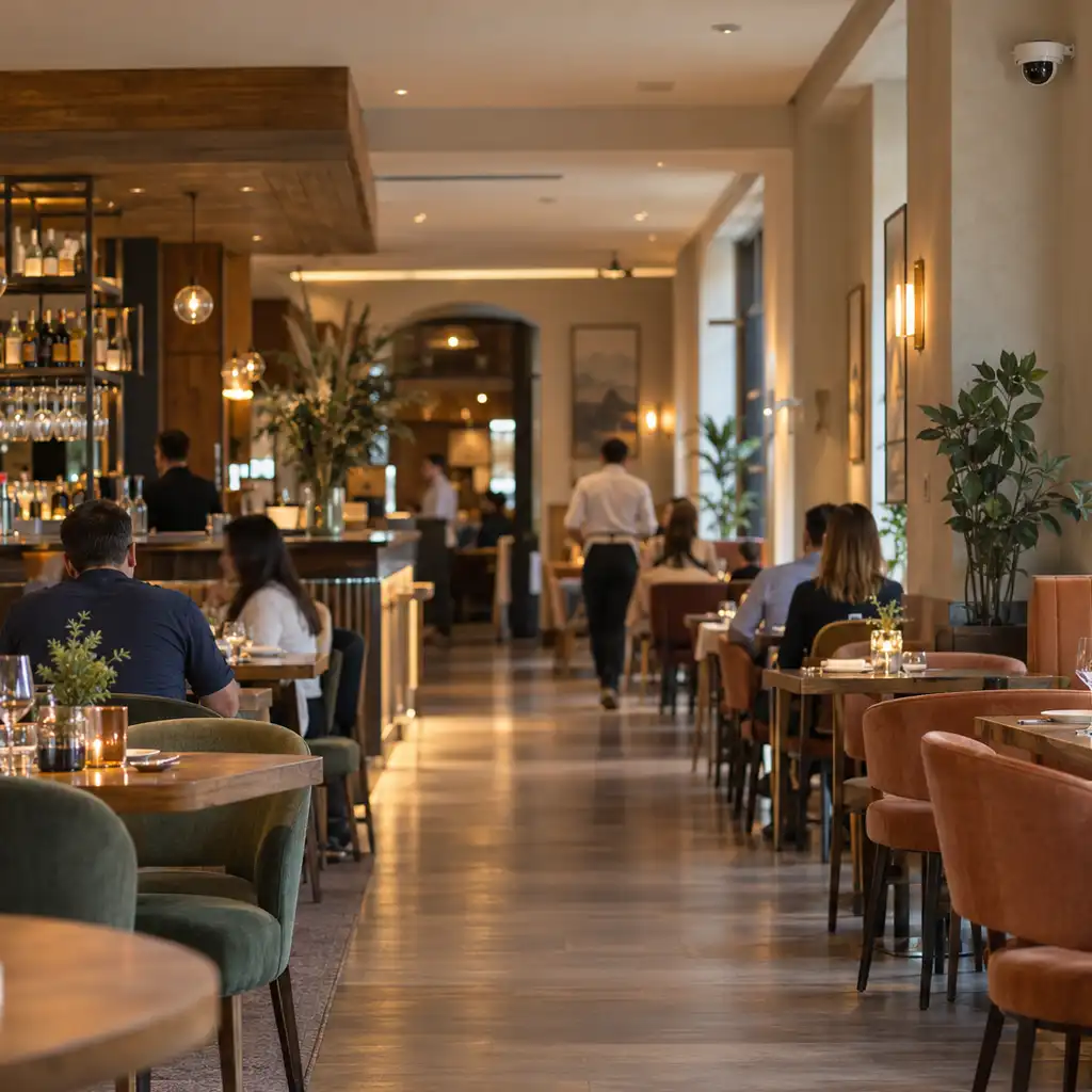 skuteczny monitoring w restauracji, sala restauracyjna wyposażona w kamery